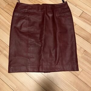 Kookai Burgundy Genuine Leather Pencil Skirt - Excellent Quality - Like New